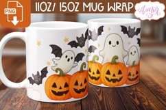 Cute Halloween mug wrap PNG, Cute ghost and pumpkins png Product Image 3