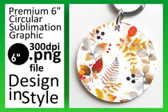 Fall Season Watercolor Round Design with Leaves Keychain Product Image 1