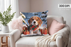 Winter Dog Christmas PNG, Winter Wonderland Pillow Design Product Image 1