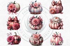 Shabby Chic Pink Coquette Pumpkins with bow PNG Clipart Set Product Image 4