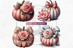 Shabby Chic Pink Coquette Pumpkins with bow PNG Clipart Set Product Image 8