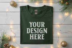 Gildan 5000 Forest Green Folded Christmas Mockup, G5000 mock Product Image 1