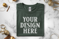 Gildan 64000 Forest Green Folded Christmas Flat Lay T-shirt Product Image 1