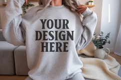 Gildan 18000 Ash Mockup , Crewneck Sweatshirt Boho Mock-up Product Image 1
