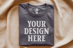 Gildan 64000 Black Folded T-Shirt Mockup | Flat Lay Unisex Product Image 1