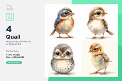 Cute Quail Bird Baby Watercolor illustration Set 4 Product Image 1