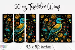 Folk Birds with Flowers Tumbler Wrap Sublimation Product Image 1