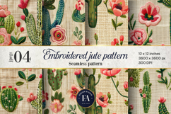 Embroidered Jute digital paper | Cactus pattern Product Image 1