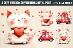 Cute Watercolor Valentines Day Clipart PNG Product Image 1