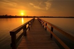Serene sunset at wooden pier Product Image 1