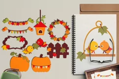 Autumn clipart, autumn leaves, birds, pumpkin, fall season Product Image 1