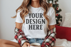 Christmas Bella Canvas 3001 White Shirt Mockup ,Trandy mock Product Image 1