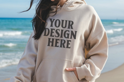 Sand Gildan 18500 Hoodie Mockup, G18000 Hoodie Model mockup Product Image 1