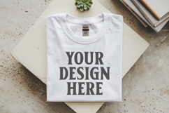 White Gildan 5000 Flat Lay Tshirt Mockup, G5000 mockups Product Image 1