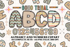 Boho tribal Alphabet png clipart, boho letters doodle Product Image 1