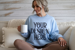 Light Blue Gildan 18000 Sweatshirt Mockup,G18000 Crewneck Product Image 1