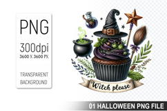 Halloween Witch Cupcake, Halloween Clipart PNG File Product Image 1