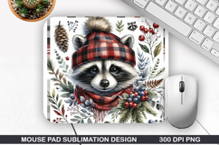 Racoon Mouse Pad Sublimation - Christmas Mouse Pad PNG Product Image 1