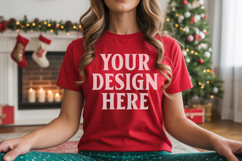 Christmas Bella Canvas 3001 Red Shirt Mockup ,Trandy Mockup Product Image 1