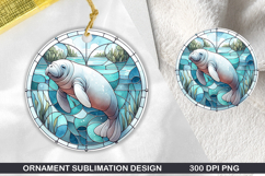 Manatees Stained Glass Ornament PNG, Digital Download File Product Image 1