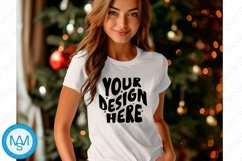 Bella Canvas 3001 Christmas, Woman white Tshirt Mockup Product Image 1