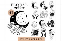 Floral moon svg bundle, Mystical svg, Moon phases svg Product Image 1