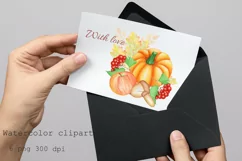 Watercolor Clipart Autumn.Pumpkin PNG Sublimation. Product Image 3