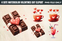 Cute Watercolor Valentines Day Clipart PNG Product Image 1