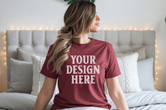 Christmas Bella Canvas 3001 Red Shirt Mockup ,Trandy Mockup Product Image 1