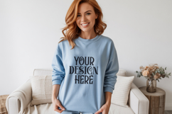 Light Blue Gildan 18000 Sweatshirt Mockup,G18000 Crewneck Product Image 1