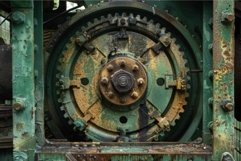 Rusty green gear showing its age in an abandoned factory Product Image 1