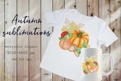 Watercolor Clipart Autumn.Pumpkin PNG Sublimation. Product Image 6