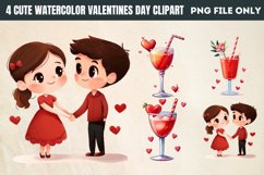 Cute Watercolor Valentines Day Clipart PNG Product Image 1