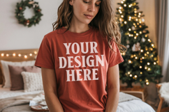 Christmas Bella Canvas 3001 Red Shirt Mockup ,Trandy Mockup Product Image 1