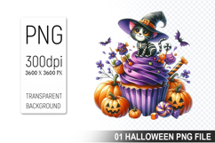 Cupcake With A Halloween Cat, Halloween Clipart PNG File Product Image 1