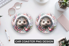 Hedgehog Car Coaster Sublimation| Animal Coaster PNG Product Image 1