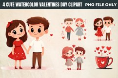 Cute Watercolor Valentines Day Clipart PNG Product Image 1