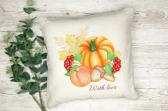 Watercolor Clipart Autumn.Pumpkin PNG Sublimation. Product Image 5