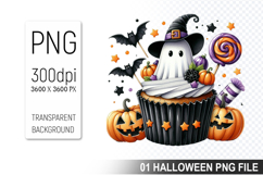 Cupcake With A Halloween Ghost, Halloween Clipart PNG File Product Image 1