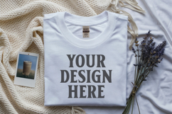 White Gildan 5000 Flat Lay Tshirt Mockup, G5000 mockups Product Image 1