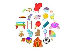 Schoolboy icons set, cartoon style Product Image 1
