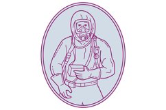 Worker Haz Chem Suit Oval Mono Line Product Image 1