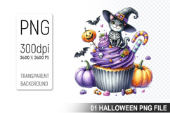 Cupcake With A Halloween Cat, Halloween Clipart PNG File Product Image 1