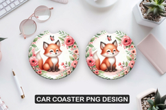 Red Fox Car Coaster Sublimation| Animal Coaster PNG Product Image 1