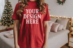 Christmas Bella Canvas 3001 Red Shirt Mockup ,Trandy Mockup Product Image 1