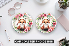 Red Fox Car Coaster Sublimation| Animal Coaster PNG Product Image 1