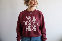 Maroon Gildan 18000 Sweatshirt Mockup,G18000 Crewneck Product Image 1