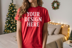 Christmas Bella Canvas 3001 Red Shirt Mockup ,Trandy Mockup Product Image 1