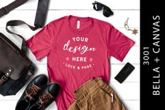Men's Berry Bella Canvas 3001 T-Shirt Mockup Male Flat Lay Product Image 1
