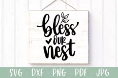 Bless Our Nest SVG - Family Farmhouse Sign - Hand Lettered Product Image 1